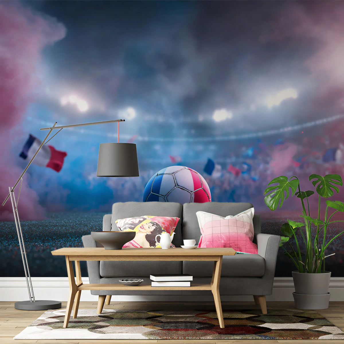 French Soccer Stadium Mural Wallpaper with Atmospheric Smoke Mural Wallpaper - room preview 02