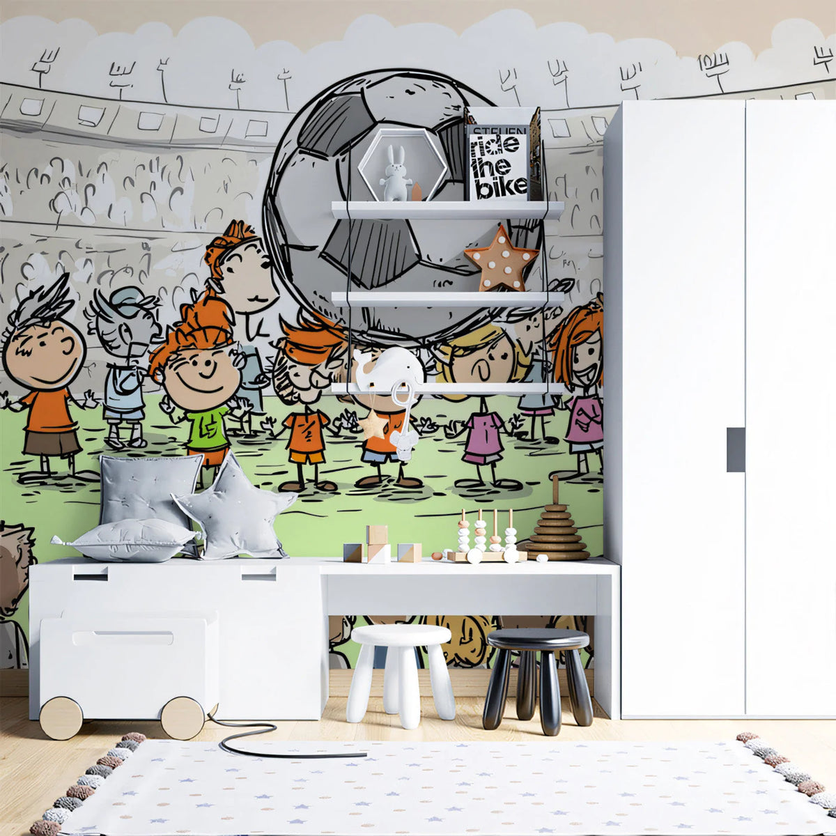 Soccer Match Crowd Mural Wallpaper — Playful Stadium Scene Mural Wallpaper - room preview 02