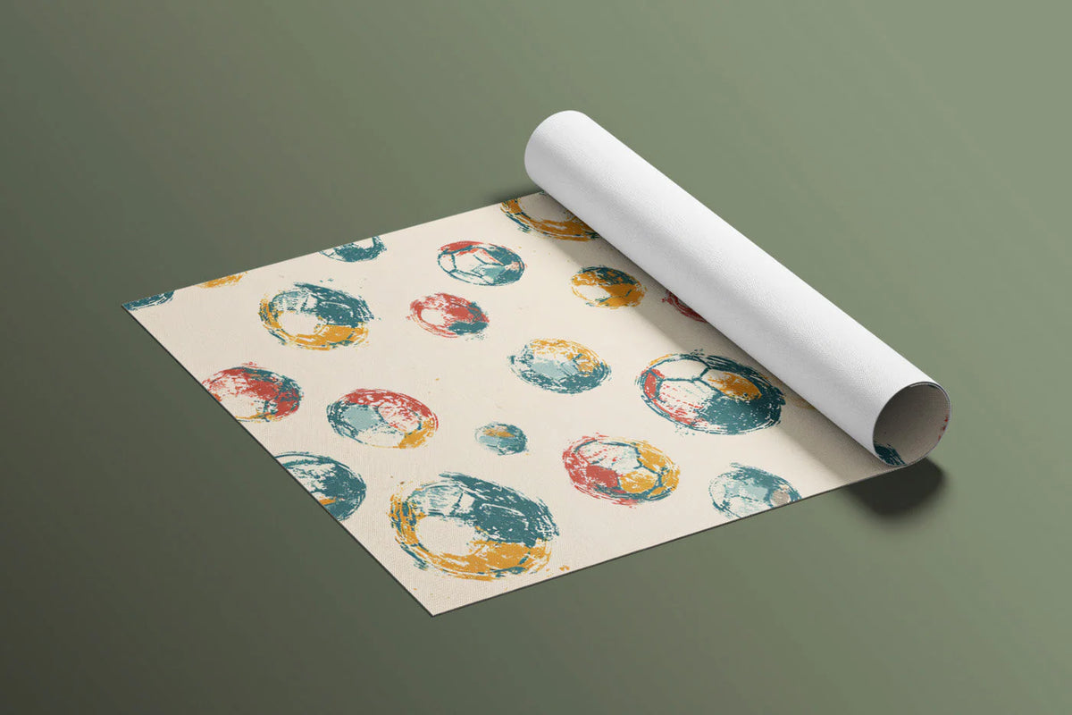 Vintage Soccer Ball Mural Wallpaper in Cream and Primary Tones Mural Wallpaper - room preview 02