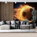 Fiery Soccer Ball Sports Mural Wallpaper — Kinetic Action Design Mural Wallpaper - room preview 02