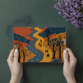Winding River Village Mural Wallpaper — Folk Art Landscape Mural Wallpaper - room preview 02