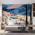 Stroll Through the Valley Mural Wallpaper — Artistic Folk Scene Mural Wallpaper - room preview 02