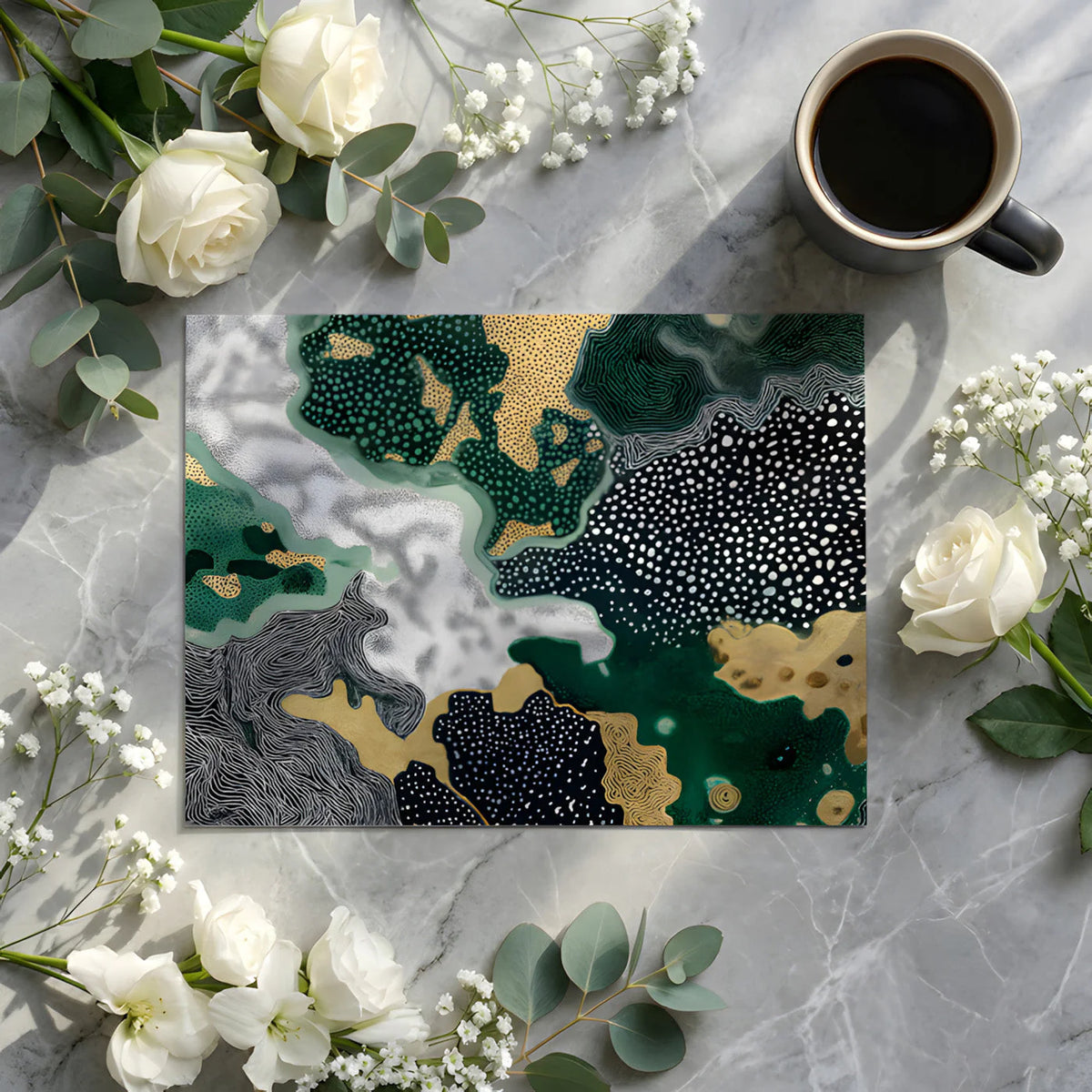 Abstract Topographic Mural Wallpaper — Midnight Forest & Gold Mural Wallpaper - room preview 02
