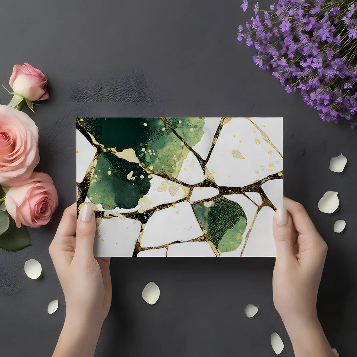 Kintsugi Forest Mural Wallpaper with Gold and Deep Green Mural Wallpaper - room preview 02