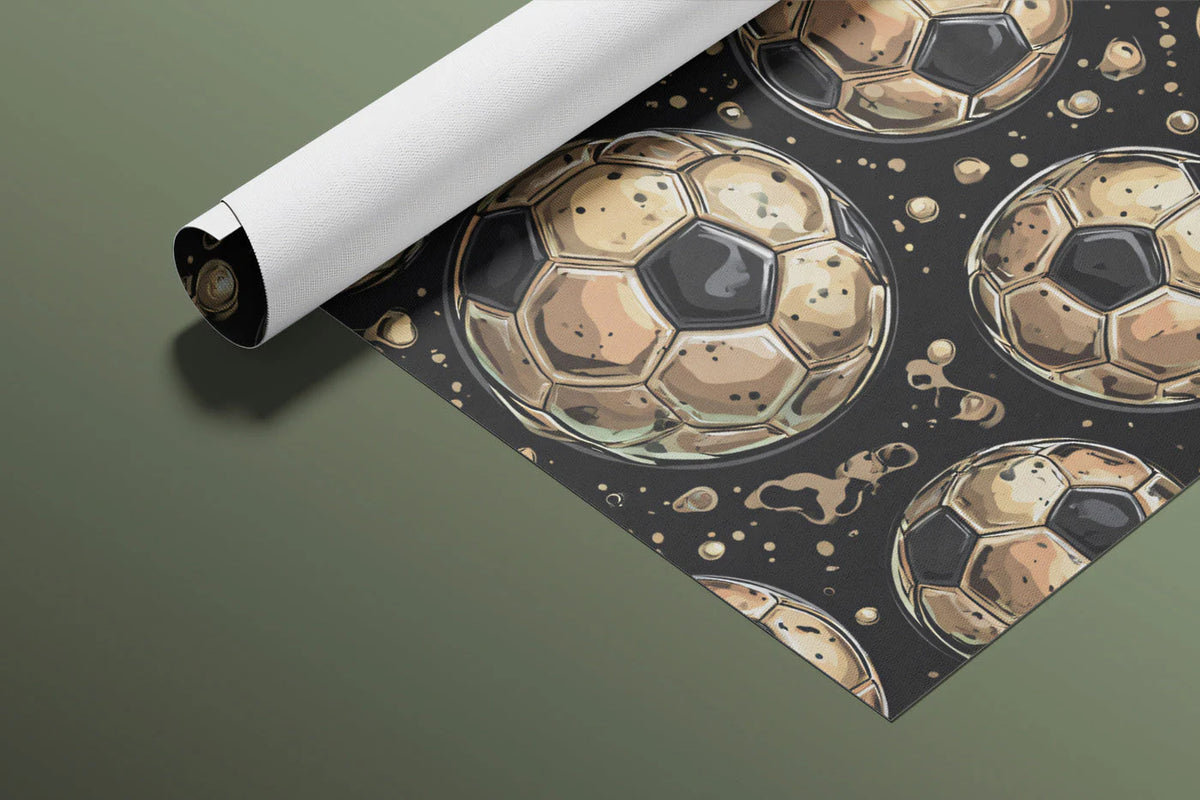 Vintage Soccer Ball Pattern Mural Wallpaper in Black and Gold Mural Wallpaper - room preview 02