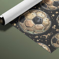 Vintage Soccer Ball Pattern Mural Wallpaper in Black and Gold Mural Wallpaper - room preview 02