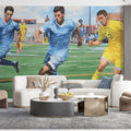 Soccer Match Action Mural Wallpaper — Athletic Sport Art Mural Wallpaper - room preview 02