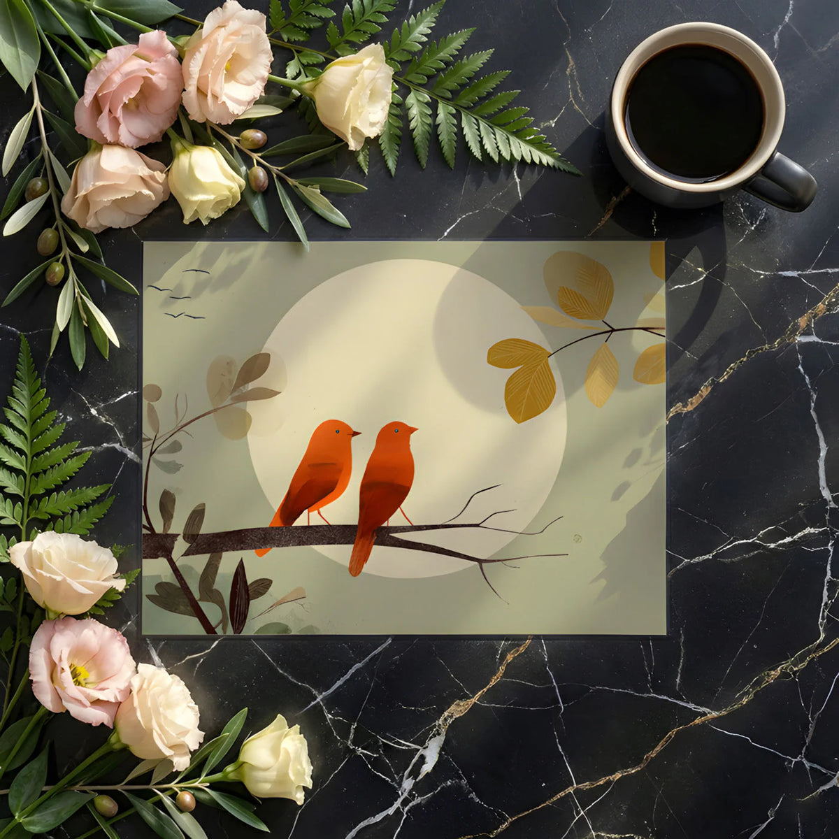 Sunlit Songbirds Mural Wallpaper — Whimsical Nature Illustration Mural Wallpaper - room preview 02