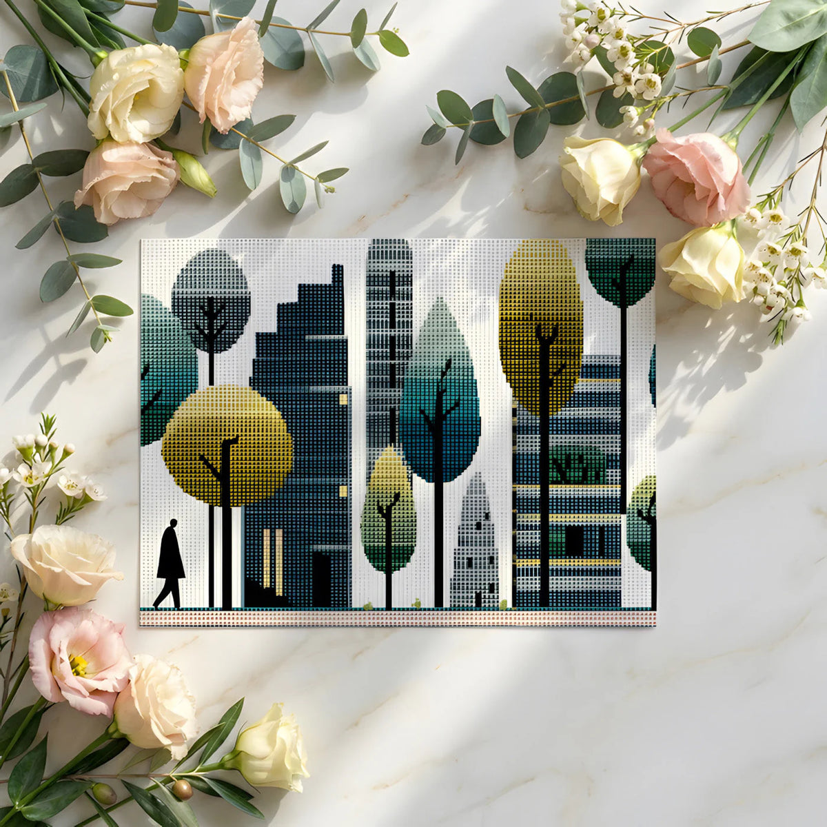 Pixelated Cityscape Mural Wallpaper — Modern Urban Abstract Mural Wallpaper - room preview 02