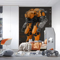Industrial Mecha Blueprint Mural Wallpaper in Charcoal and Orange Mural Wallpaper - room preview 02