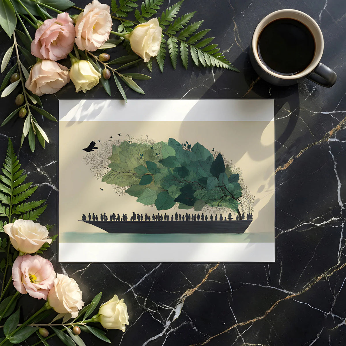 Floating Forest Mural Wallpaper — Whimsical Artistic Illustration Mural Wallpaper - room preview 02