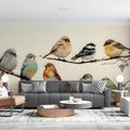 Songbird Illustration Mural Wallpaper — Artistic Nature Decor Mural Wallpaper - room preview 02