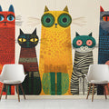Mid-Century Whimsical Cat Mural Wallpaper — Playful Illustration Mural Wallpaper - room preview 02