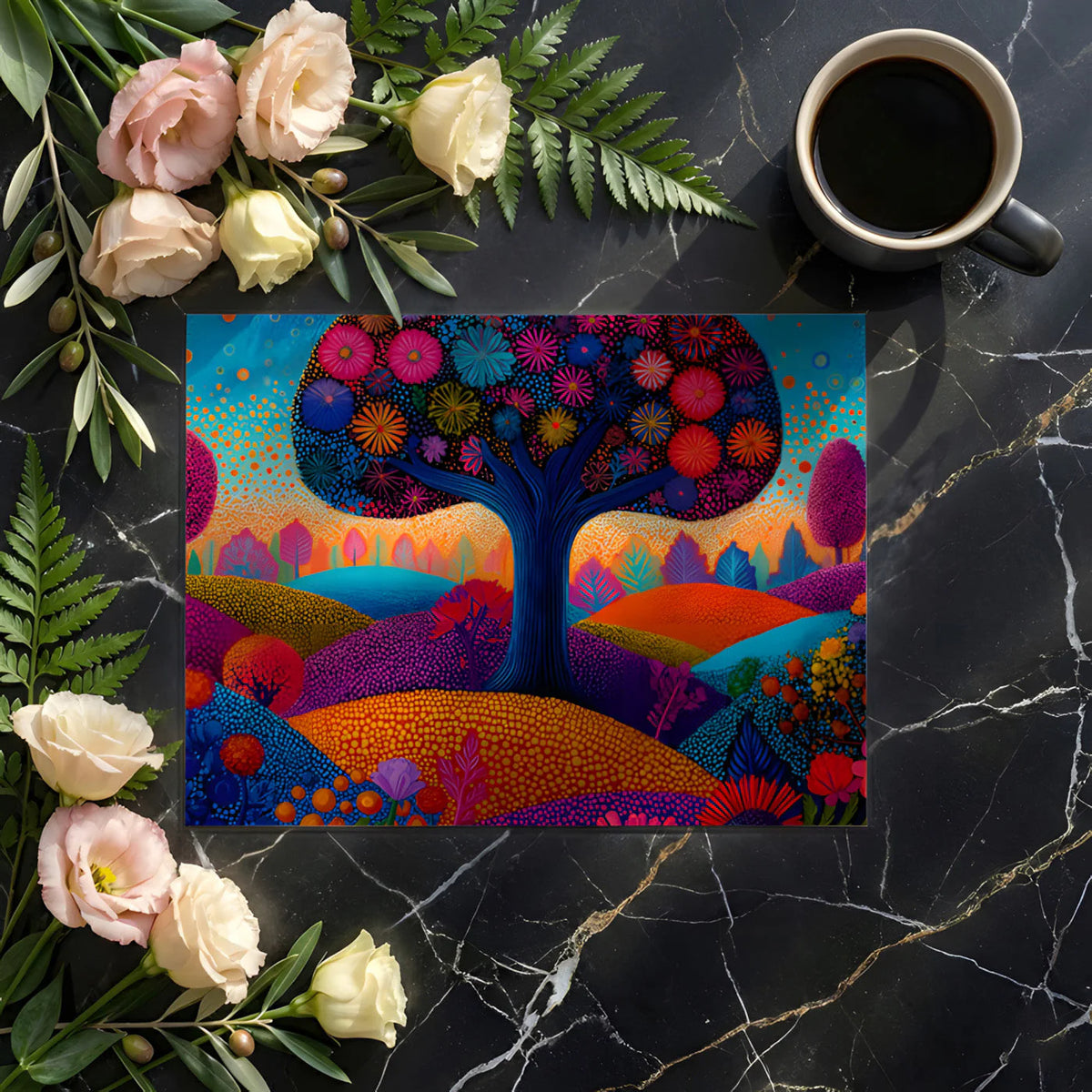 Vibrant Pointillist Meadow Mural Wallpaper — Artistic Floral Scene Mural Wallpaper - room preview 02