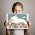 Sleeping Giant Cat Mural Wallpaper — Whimsical Town Scene Mural Wallpaper - room preview 02