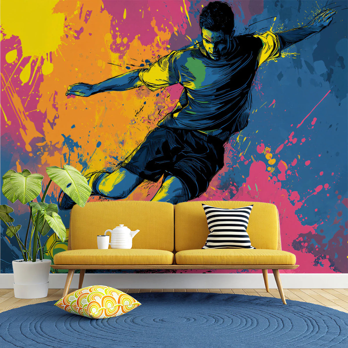 Dynamic Football Player Splash Art Mural Wallpaper - room preview 02