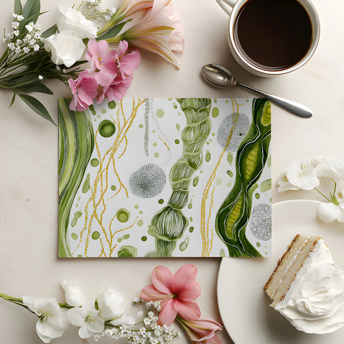 Abstract Organic Botanical Mural Wallpaper in Verdant Green Mural Wallpaper - room preview 02