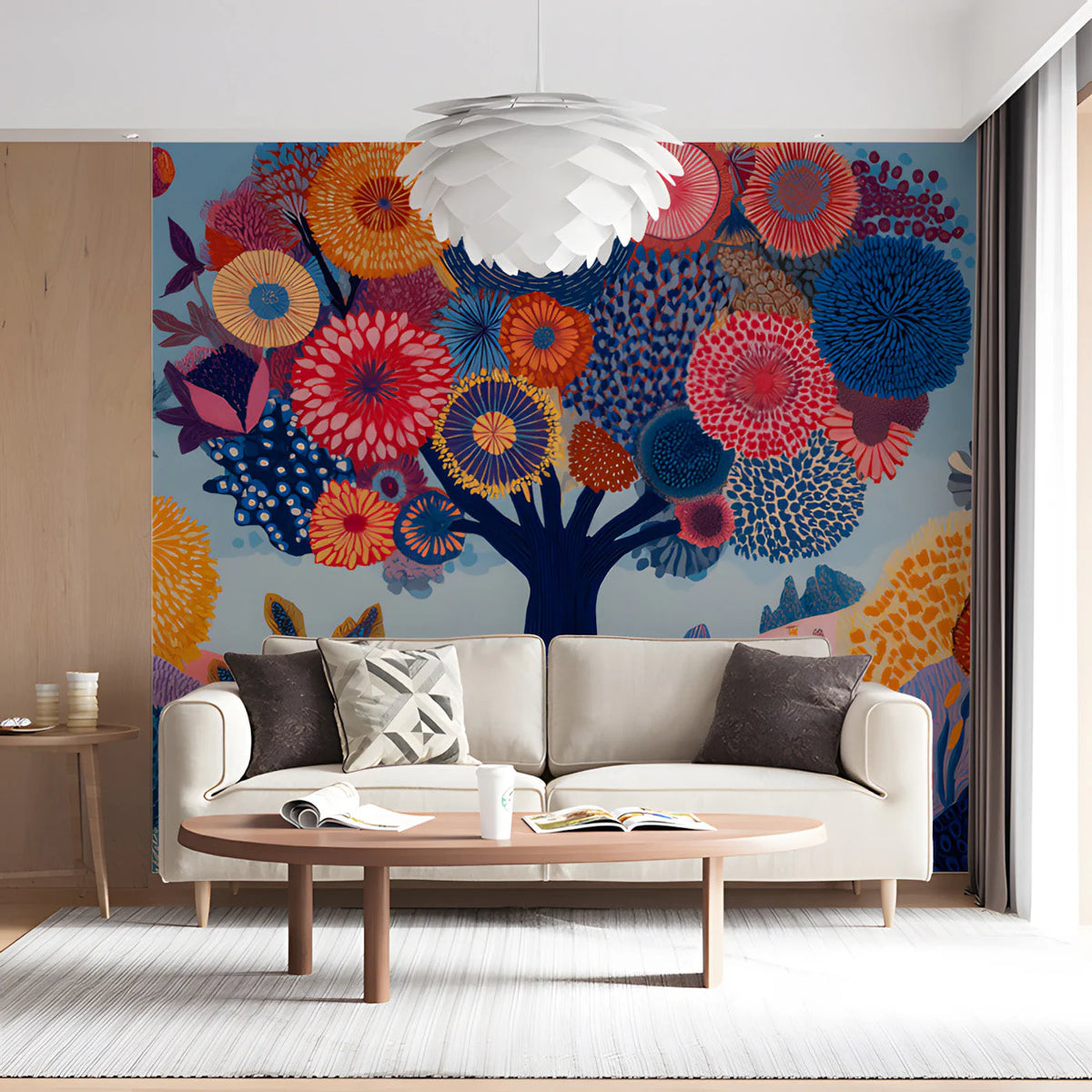 Vibrant Botanical Dreamscape Mural Wallpaper — Whimsical Floral Art Mural Wallpaper - room preview 02