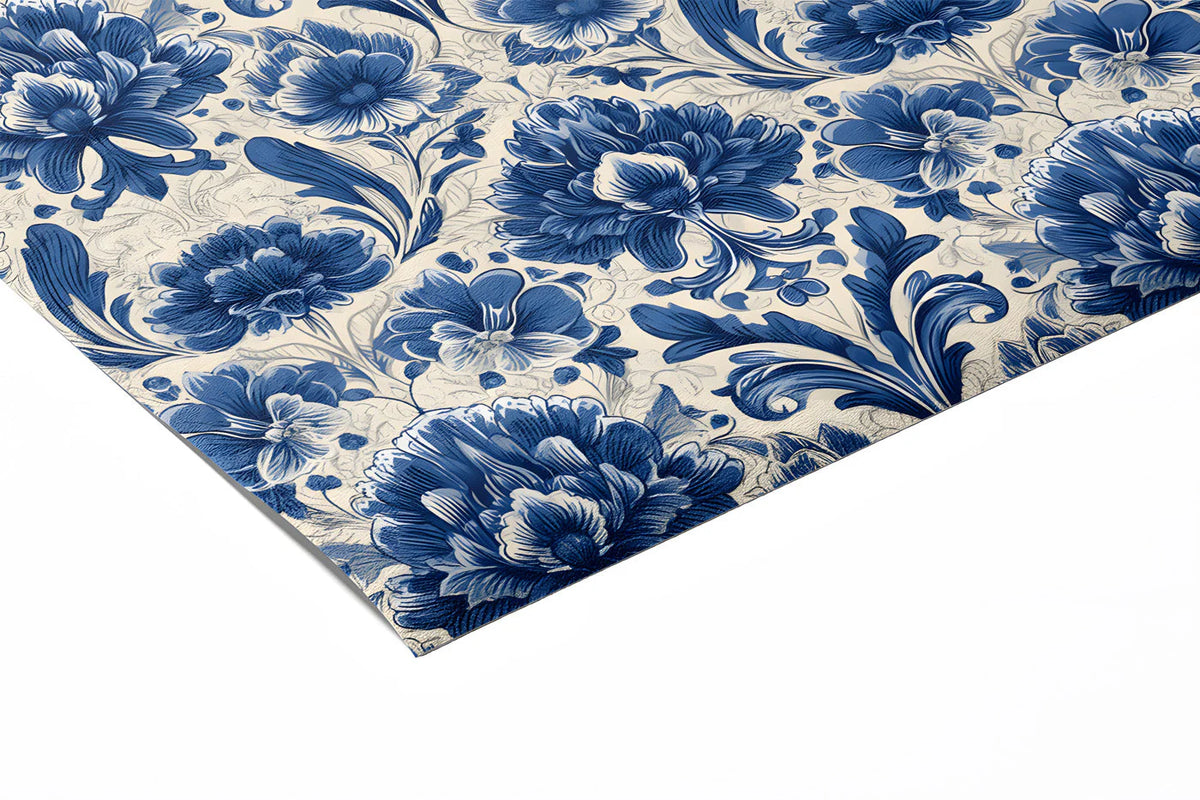 Indigo Botanical Damask Mural Wallpaper — Classic Floral Pattern Mural Wallpaper - room preview 02