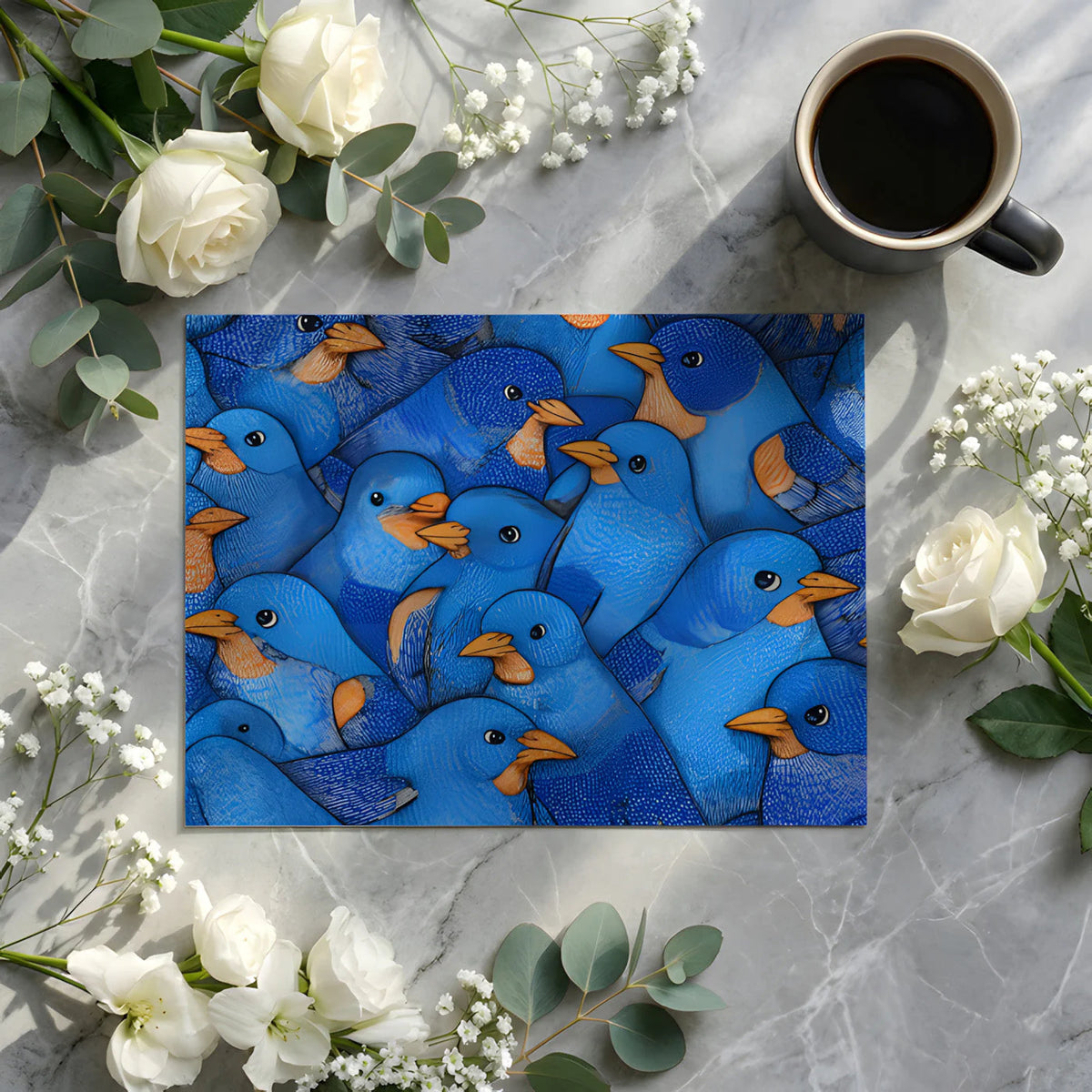 Bluebird Flock Mural Wallpaper —Hand-Drawn Whimsical Pattern Mural Wallpaper - room preview 02