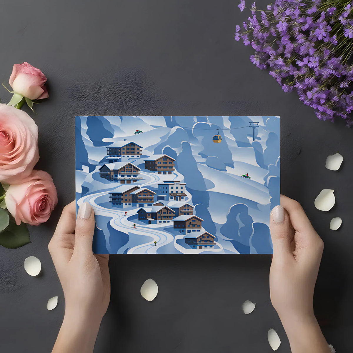 Alpine Ski Village Mural Wallpaper — Whimsical Mountain Scene Mural Wallpaper - room preview 02