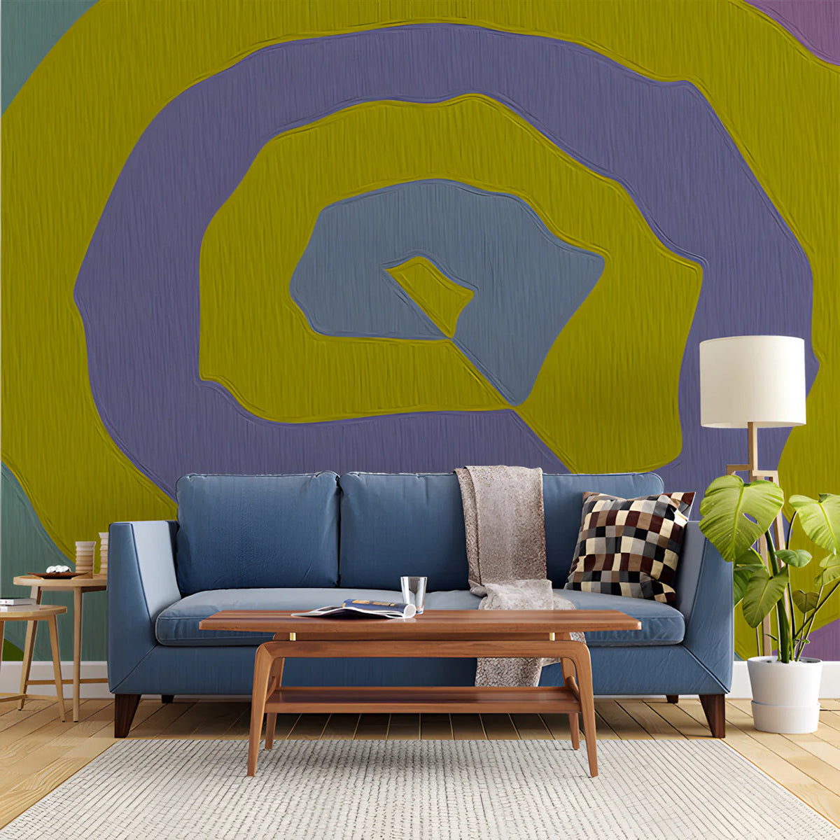 Abstract Swirl Mural Wallpaper — Modern Organic Motif Mural Wallpaper - room preview 02