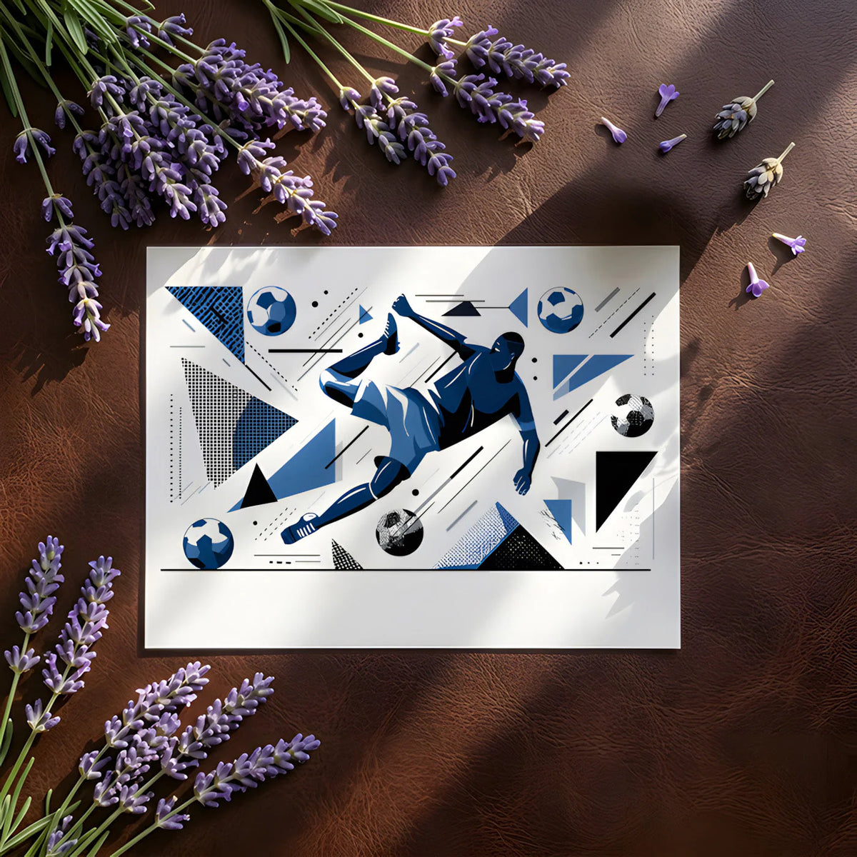 Dynamic Soccer Player Mural Wallpaper in Blue and White Mural Wallpaper - room preview 02