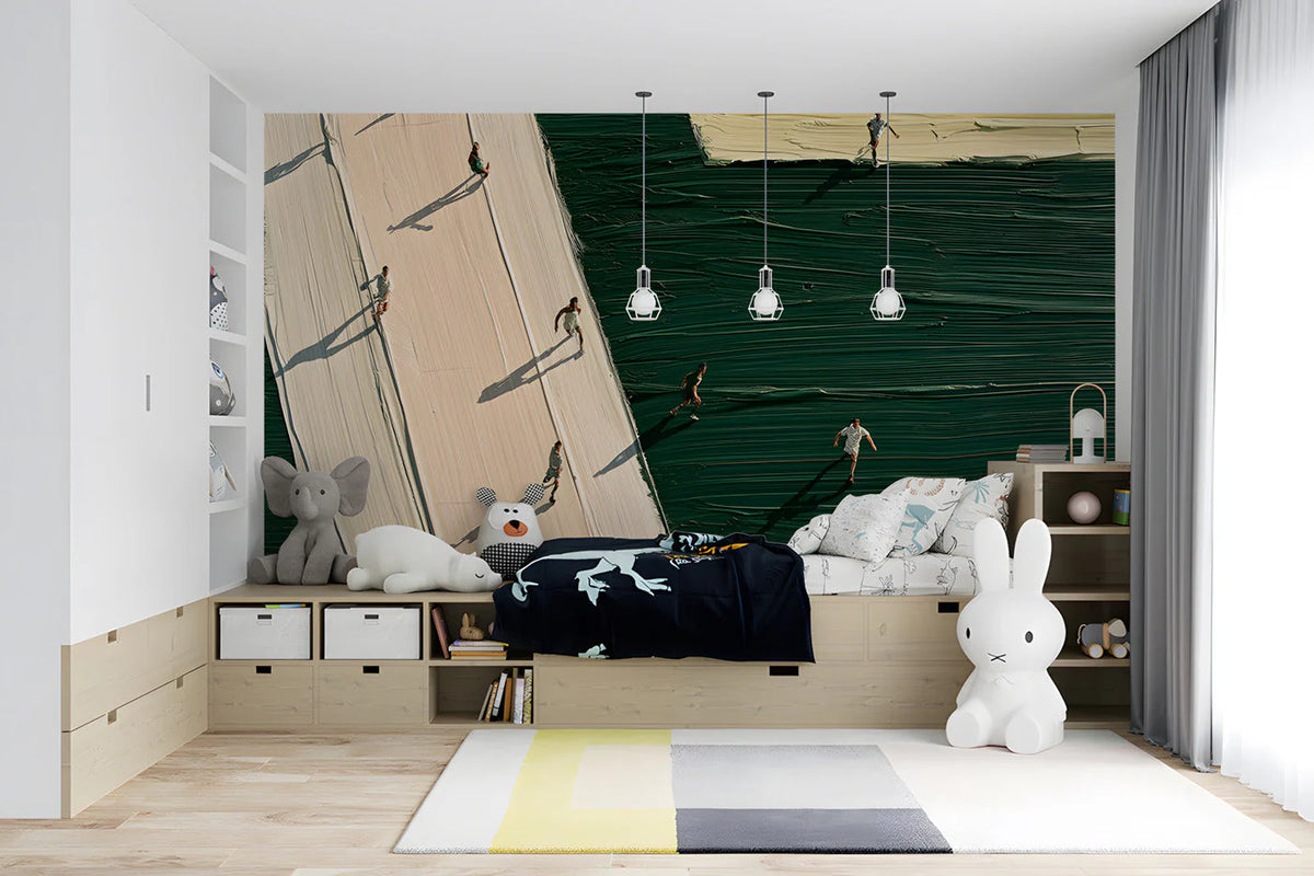 Athletic Track Mural Wallpaper — Bold Painterly Abstract Design Mural Wallpaper - room preview 02