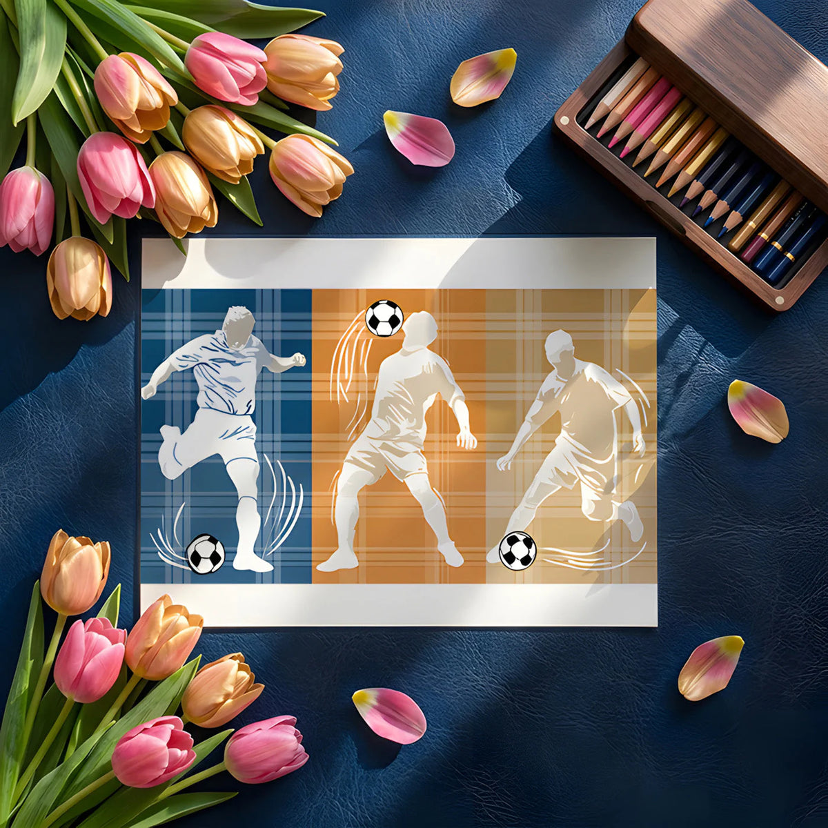 Dynamic Football Player Mural Wallpaper in Plaid Color Blocks Mural Wallpaper - room preview 02