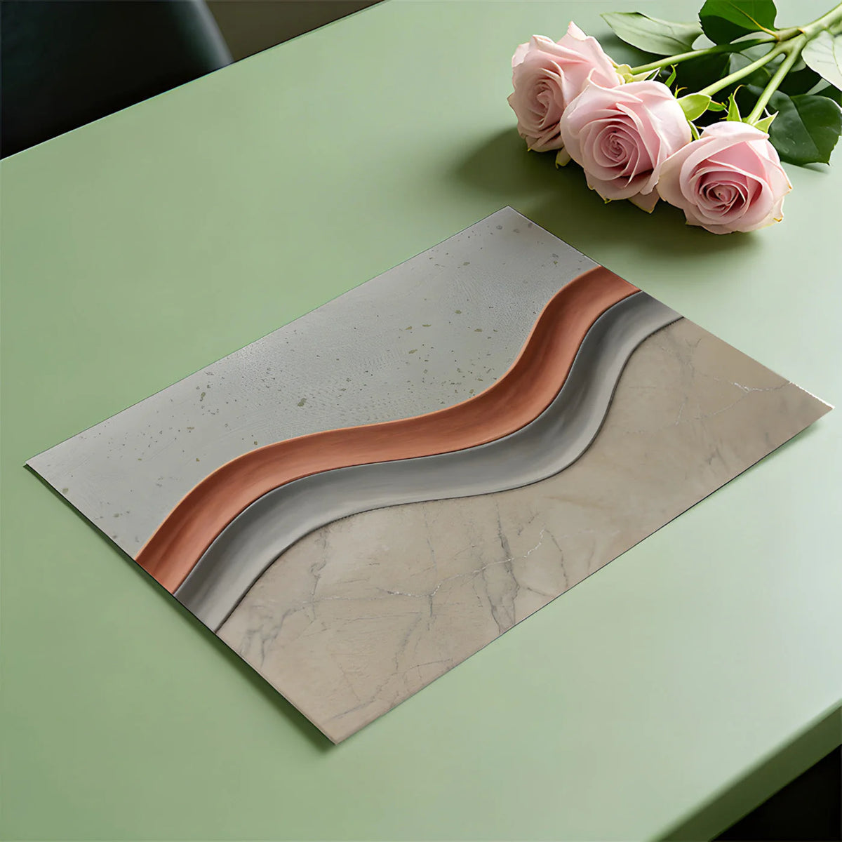 Abstract Wave Mural Wallpaper with Earthy Marble and Clay Tones Mural Wallpaper - room preview 02