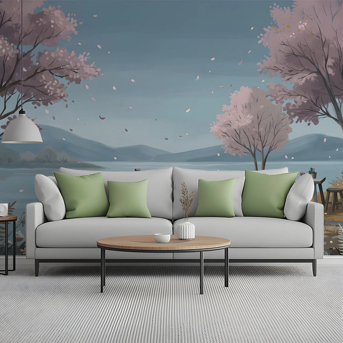 Riverside Blossom Mural Wallpaper — Soft Impressionistic Landscape Mural Wallpaper - room preview 02
