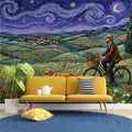 Van Gogh Inspired Countryside Mural Wallpaper with Cyclist Mural Wallpaper - room preview 02