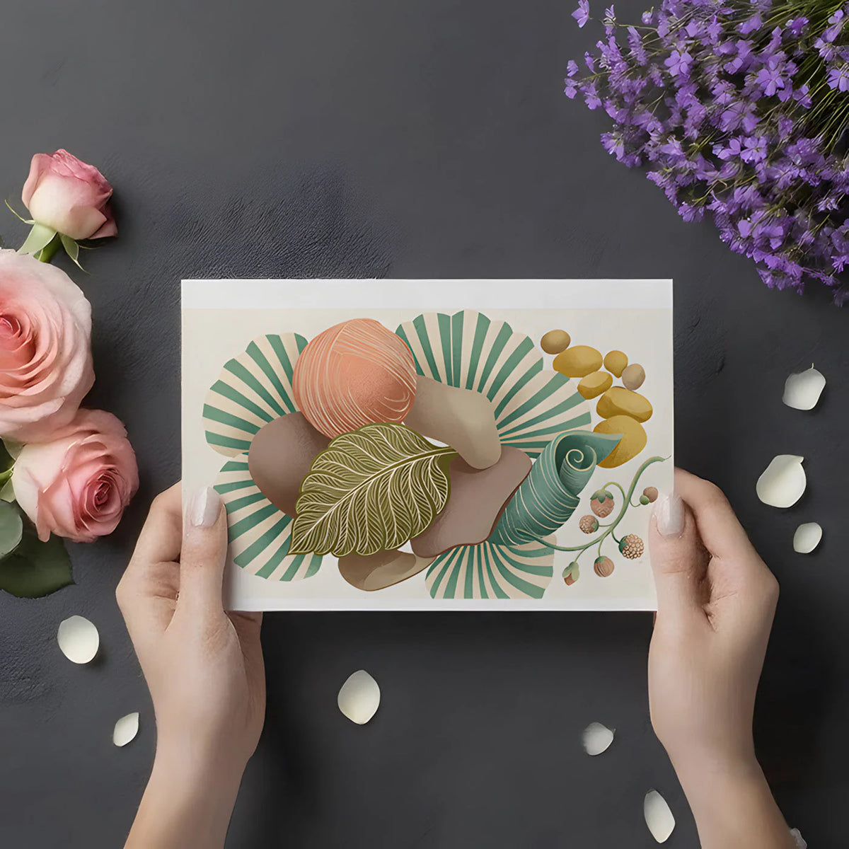 Botanical Still Life Mural Wallpaper in Soft Sage and Terracotta Mural Wallpaper - room preview 02