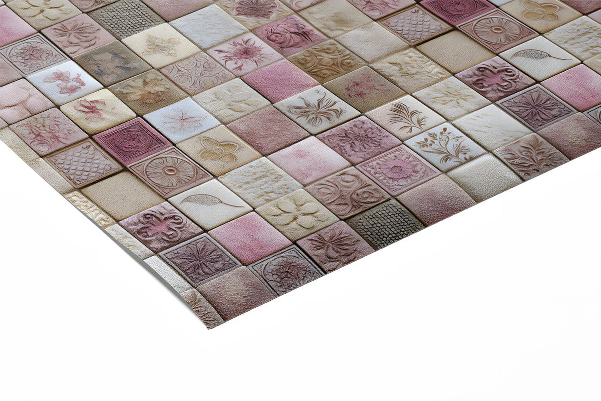 Vintage Botanical Mosaic Mural Wallpaper — Soft Dusty Rose Mural Wallpaper - room preview 02