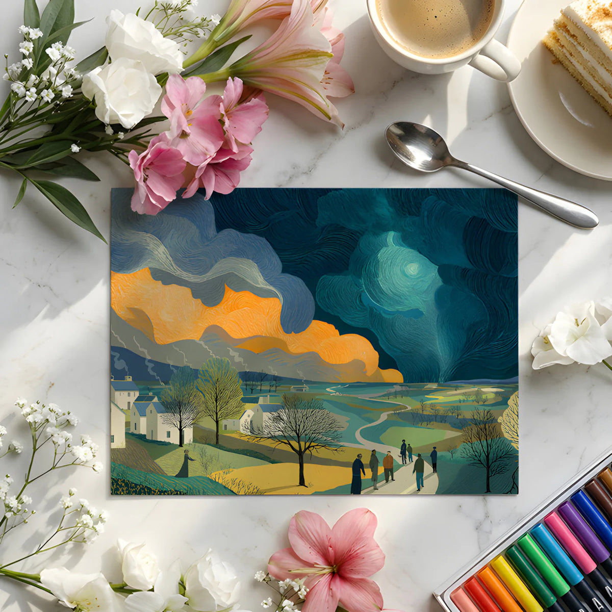 Stormy Rural Landscape Mural Wallpaper with Cinematic Golden Clouds Mural Wallpaper - room preview 02
