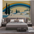 Mediterranean Landscape Mural Wallpaper with Rainbow Motif Mural Wallpaper - room preview 02