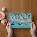 Watercolor Lake Boats Mural Wallpaper — Calm Coastal Blue Scene Mural Wallpaper - room preview 02