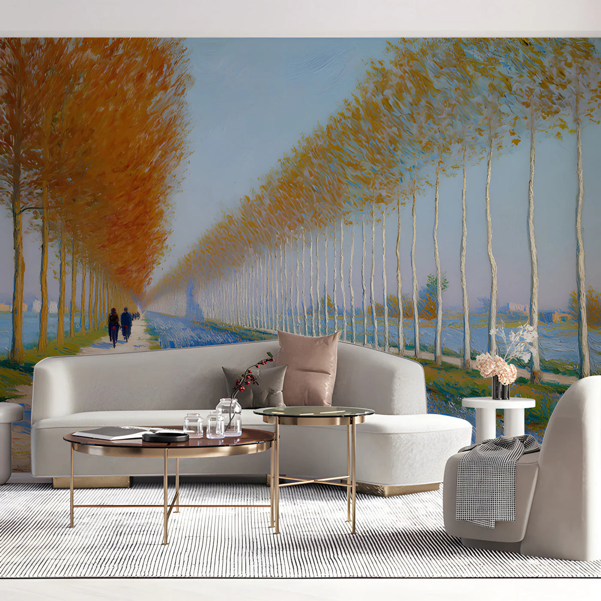Autumn Poplar Lane Impressionist Mural Wallpaper - room preview 02