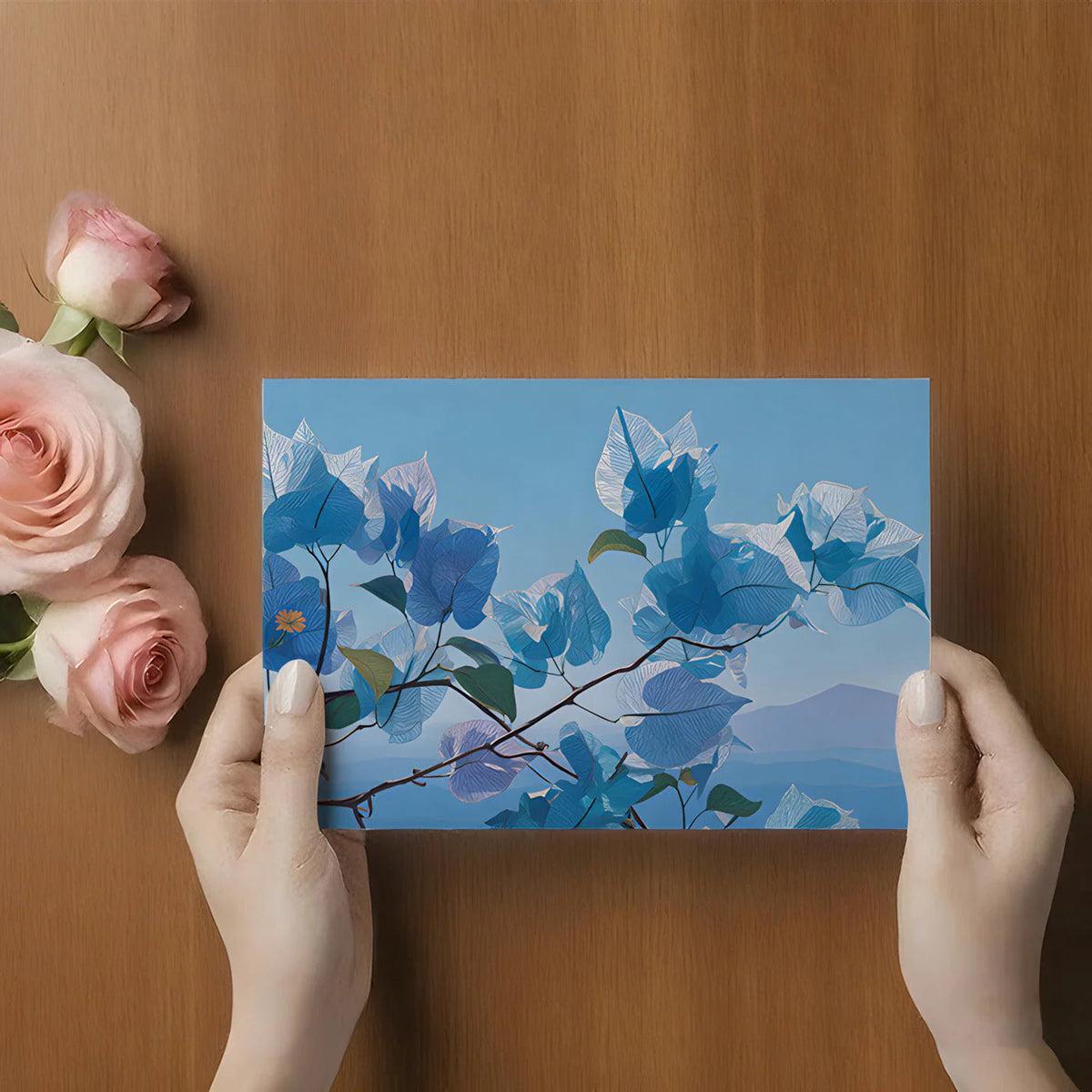 Blue Bougainvillea Mural Wallpaper — Botanical Art Print Mural Wallpaper - room preview 02