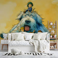 Giant Fluffy Dog and Children Watercolor Mural Wallpaper - room preview 02