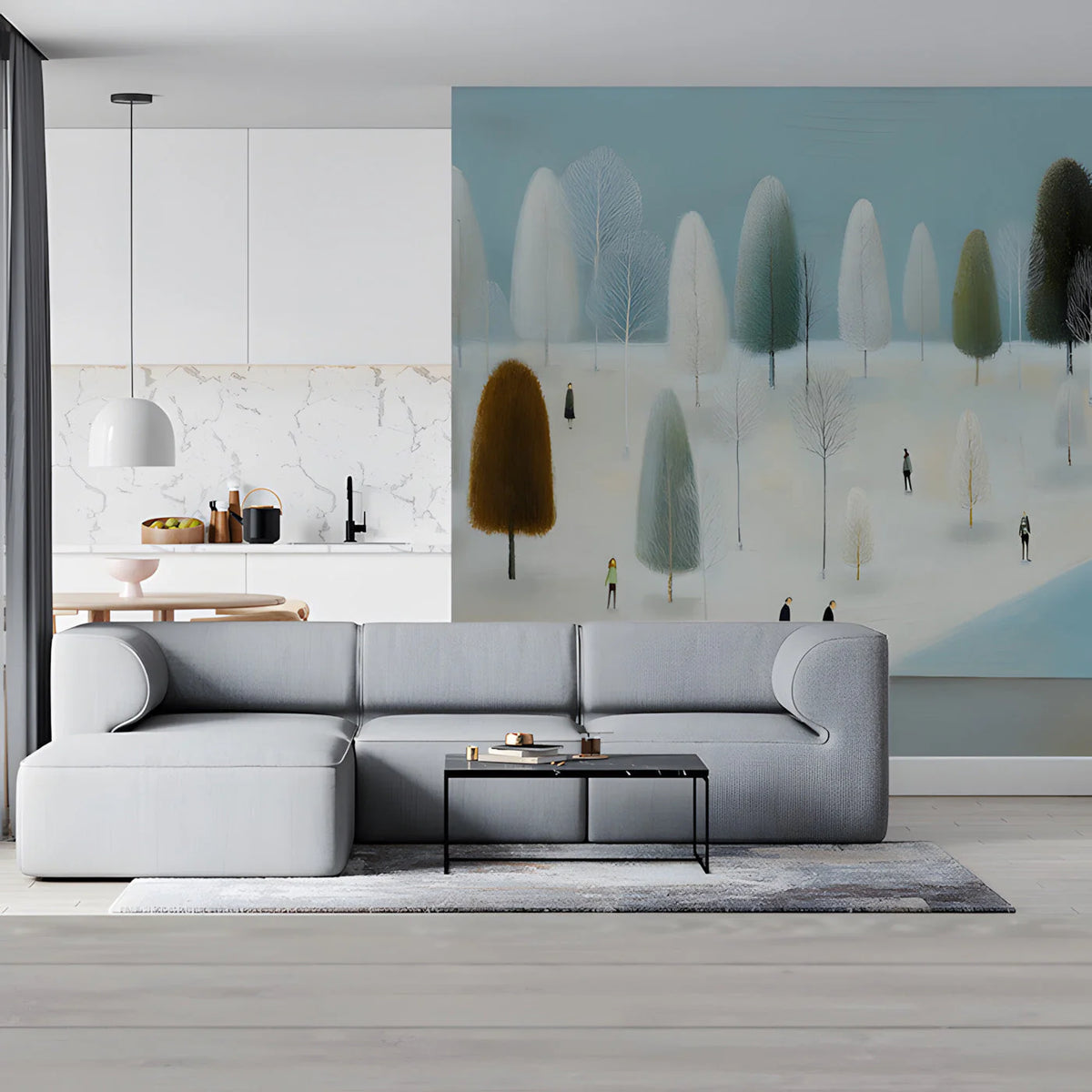 Winter Forest Stroll Mural Wallpaper — Impressionistic Scenery Mural Wallpaper - room preview 02