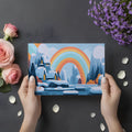 Snowy Rainbow Mountain Mural Wallpaper — Whimsical Winter Landscape Mural Wallpaper - room preview 02