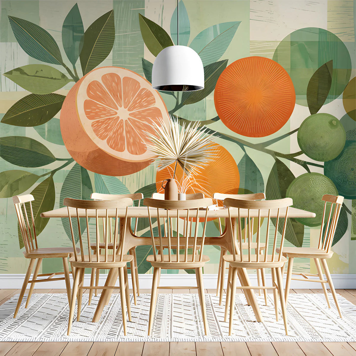 Citrus Grove Mural Wallpaper — Modern Botanical Wall Art Mural Wallpaper - room preview 02