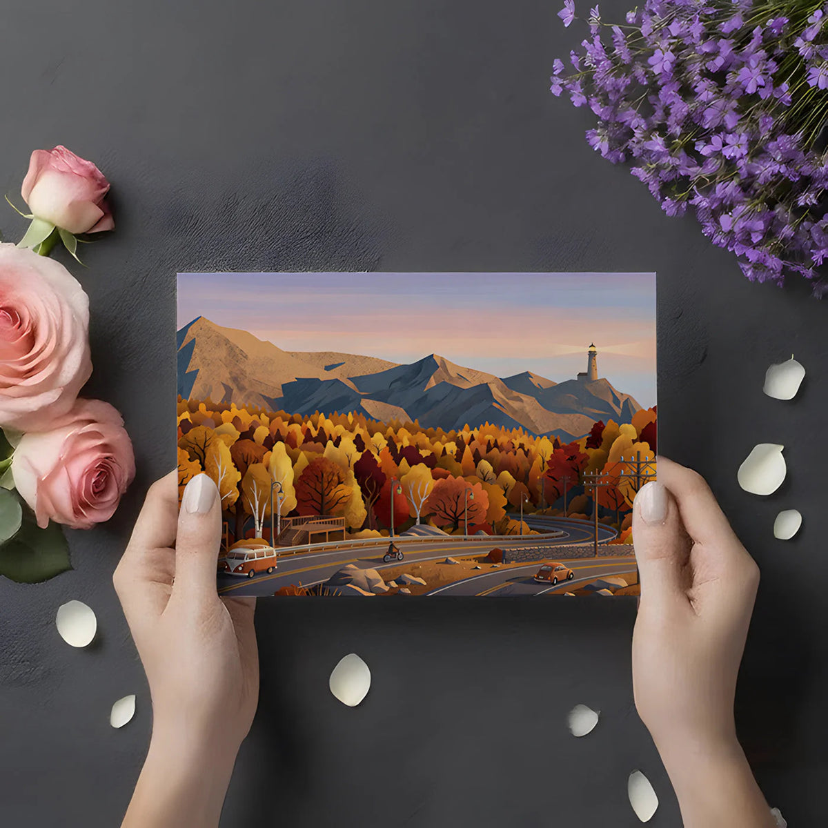 Autumn Mountain Road Mural Wallpaper — Scenic Landscape Design Mural Wallpaper - room preview 02