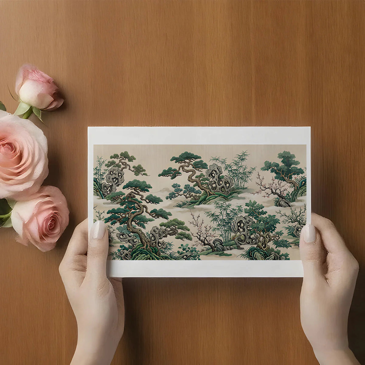 Chinoiserie Pine and Bamboo Mural Wallpaper — Artistic Nature Scene Mural Wallpaper - room preview 02
