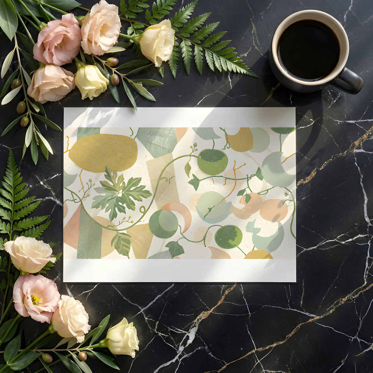 Botanical Sketch Mural Wallpaper — Ochre and Sage Abstract Mural Wallpaper - room preview 02