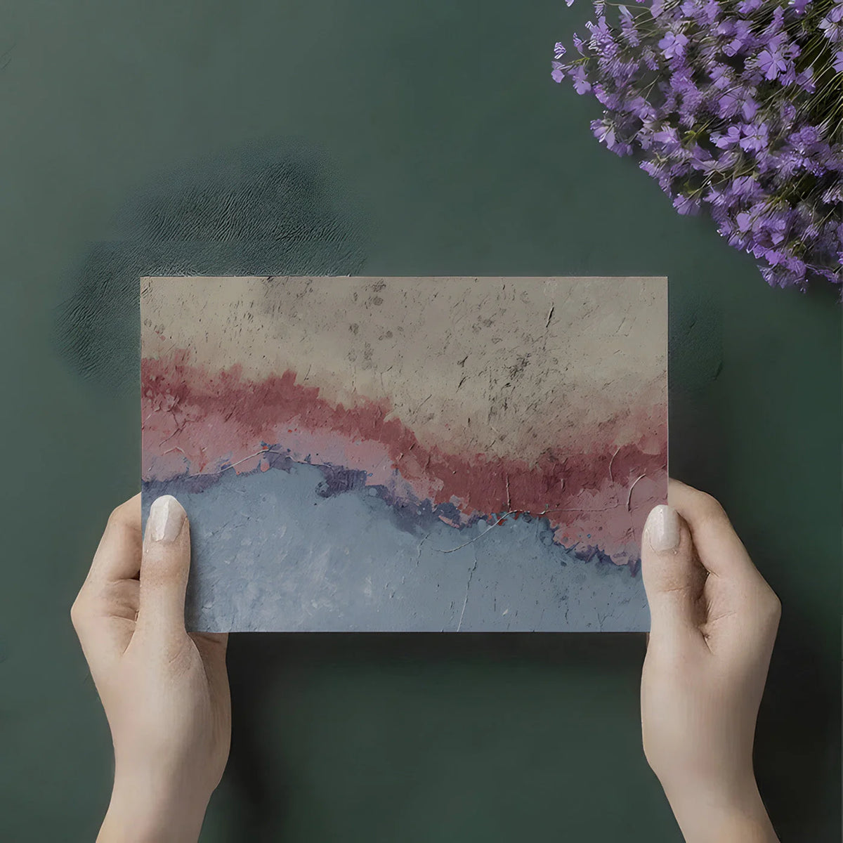 Abstract Horizon Mural Wallpaper in Dusty Rose and Slate Blue Mural Wallpaper - room preview 02
