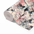 Chrysanthemum and Ribbon Mural Wallpaper — Art Nouveau Floral Mural Wallpaper - room preview 02