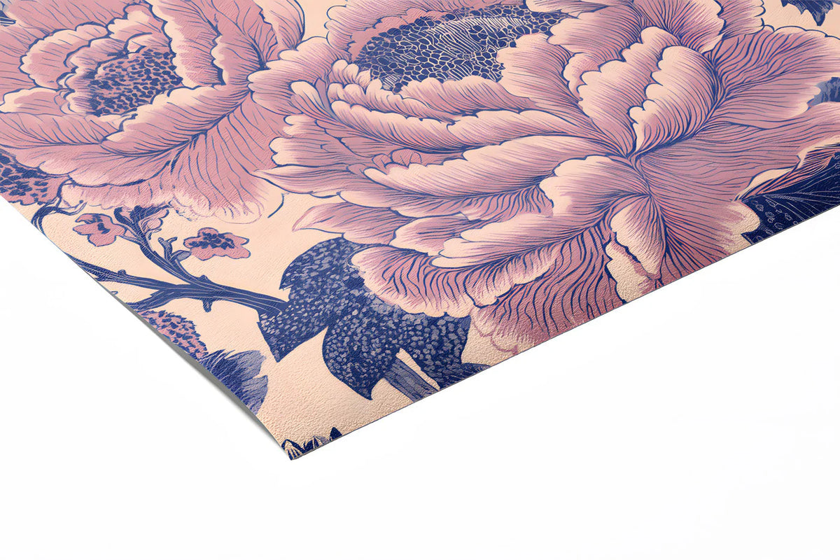 Vintage Peony Floral Mural Wallpaper in Soft Blush and Deep Indigo Mural Wallpaper - room preview 02