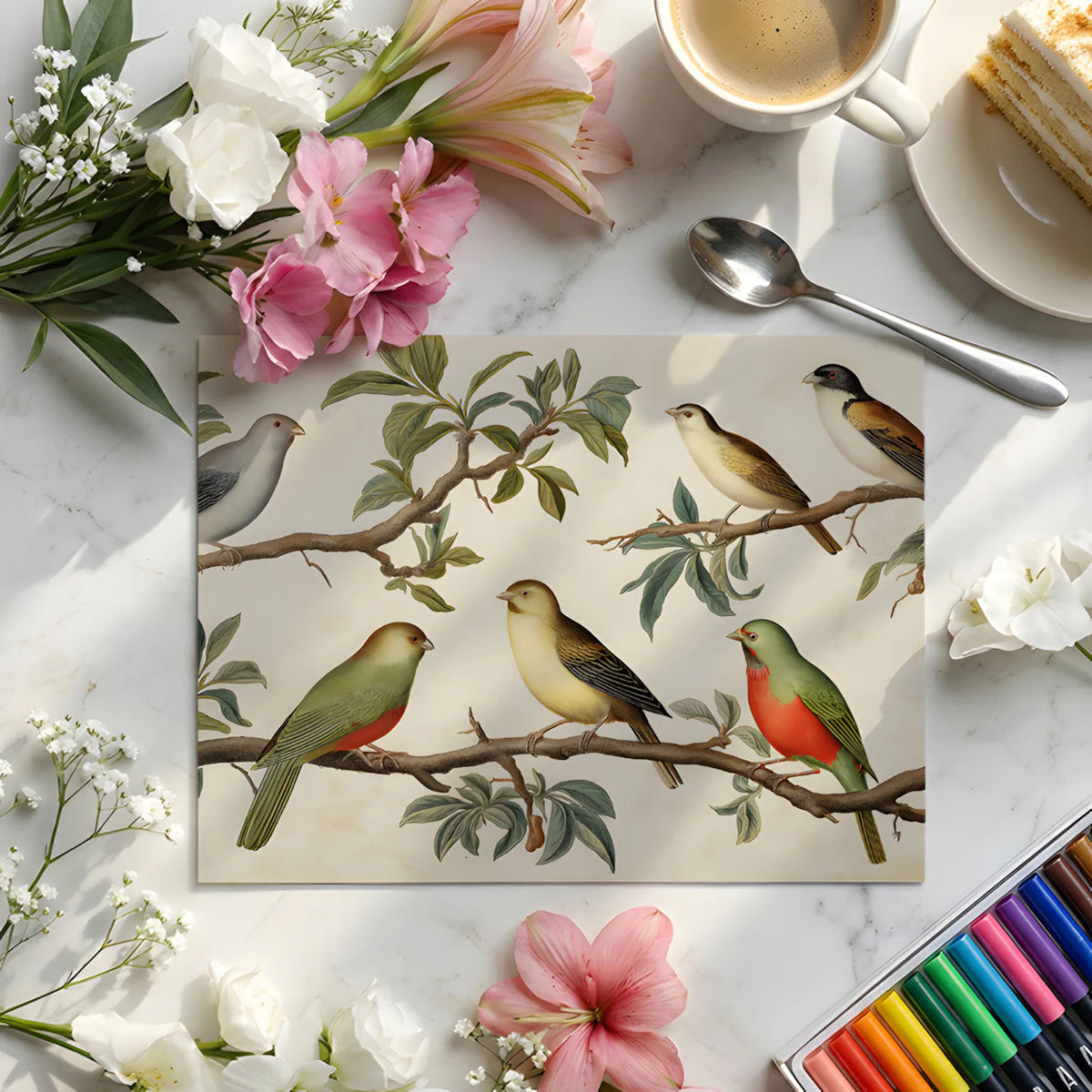 Vintage Botanical Bird Mural Wallpaper — Classic Bird Illustration Mural Wallpaper - room preview 02